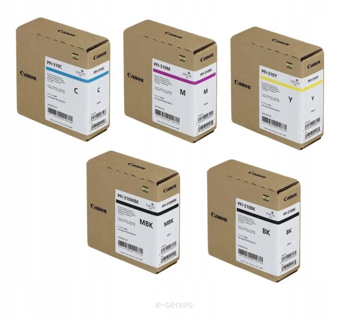 Komplet atramentów Canon PFI-310 CMYK MBK | zestaw 5 kolorów | ORYGINALNE | CF3690C001AA / CF3691C001AA / CF3692C001AA / CF3693C001AA / CF3694C001AA