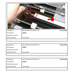 Rolka podtrzymująca dokument (Hold Up Roller) – 1 szt. – Colortrac SC 25 / 36 / 42, SCi 25 / 36 / 42 – nr części 10H223 / 10H034 / 10H202