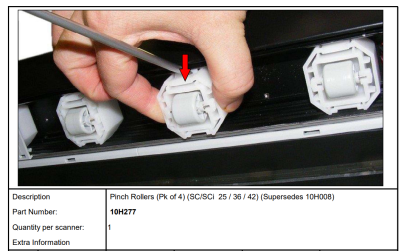 Rolka podająca (Pinch Rollers) – komplet 4 szt. – Colortrac SC 25 / 36 / 42, SCi 25 / 36 / 42 – nr części 10H277