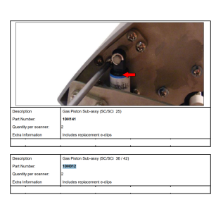 Siłownik gazowy pokrywy – komplet 2 szt. – Colortrac SC 25 / 36 / 42, SCi 25 / 36 / 42 – nr części 10H012 / 10H141