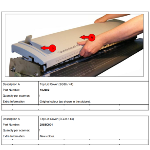 Pokrywa górna (Top Lid Cover) do Colortrac SG 36 / 44 – 10J002