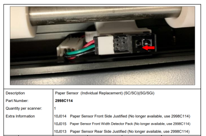 Sensor papieru (Paper Sensor) do Colortrac SC / SCi / SG / SGi – 2998C114